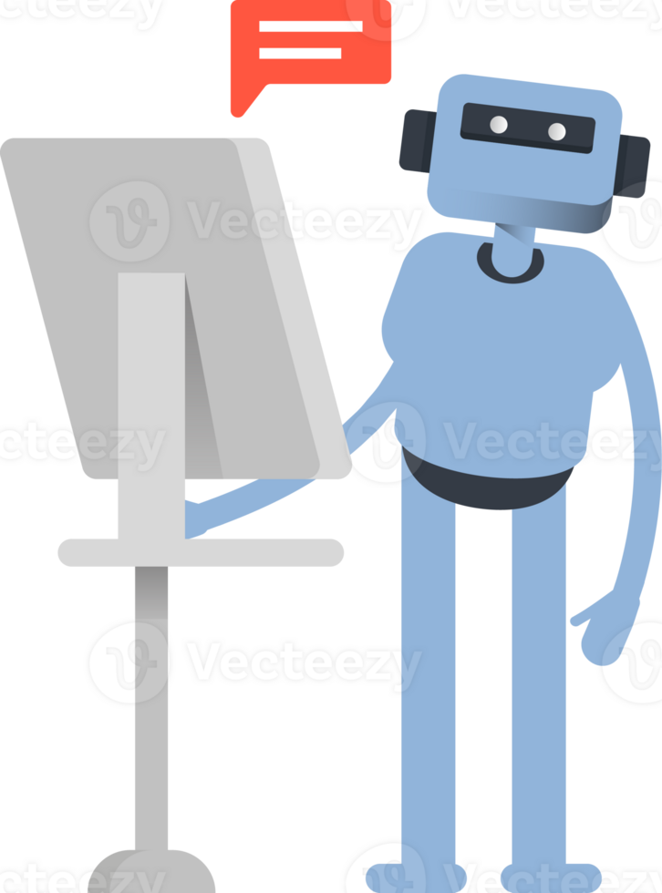Blue Humanoid Character Working on Computer png