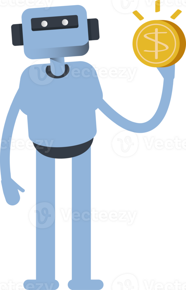 Smart Humanoid Character Holding Dollar Coin png