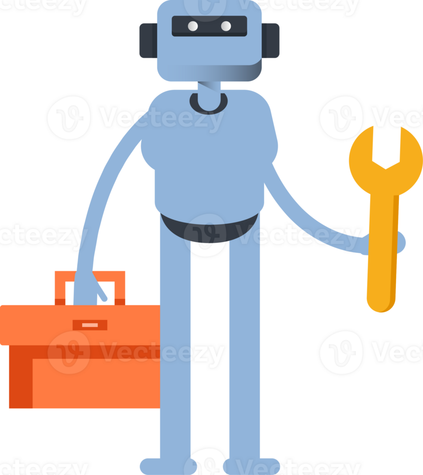 Smart Humanoid Character Holding Toolbox and Wrench png