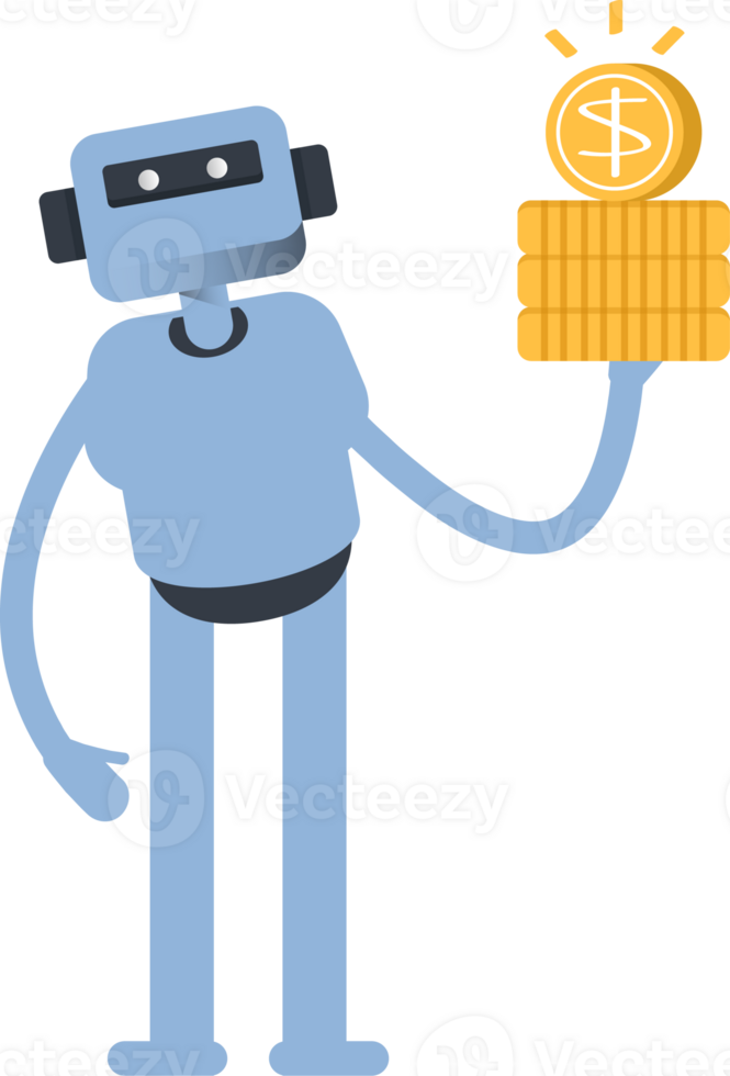 Smart Humanoid Character Holding Dollar Coins png