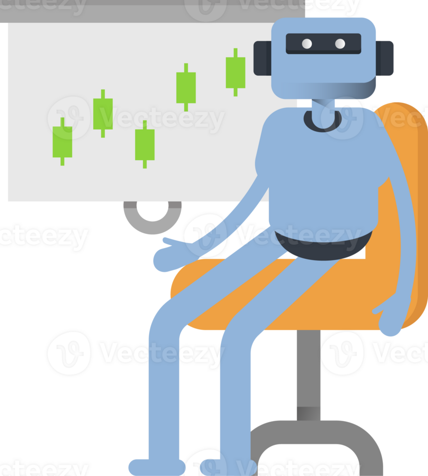 Smart Humanoid Character Presenting Candlestick Chart png
