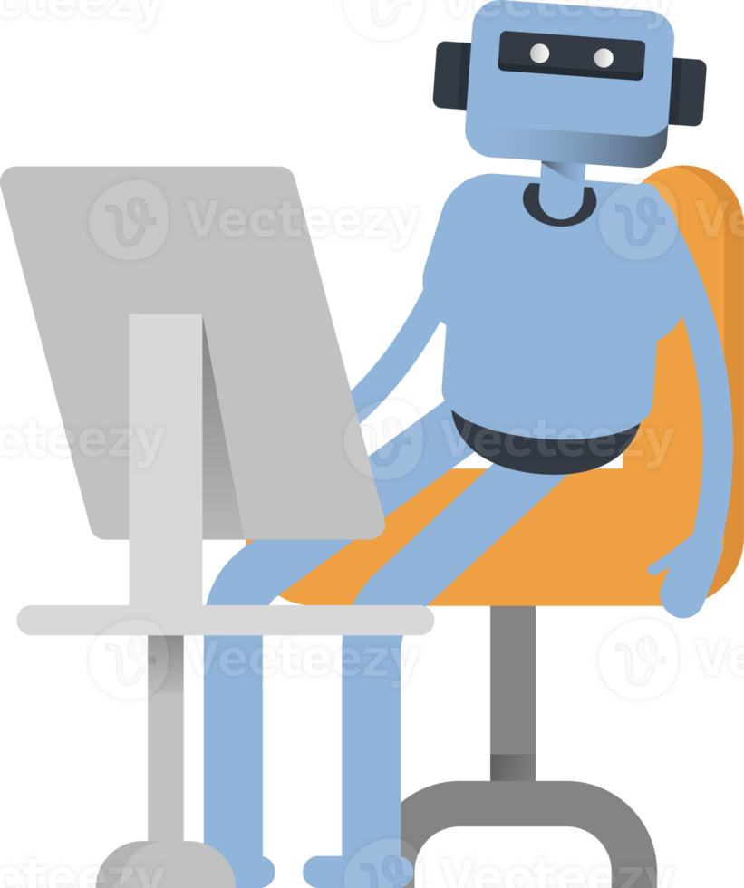 Smart Humanoid Character Working on Desktop png