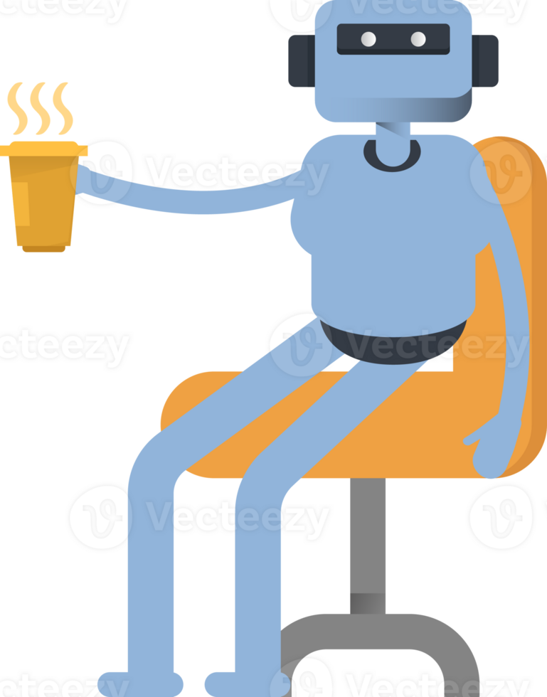 Smart Humanoid Character Drinking Hot Coffee png