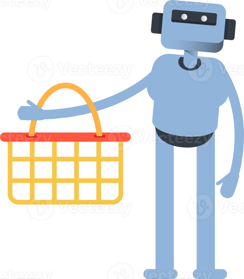 Cute Humanoid Character Holding Shopping Basket png