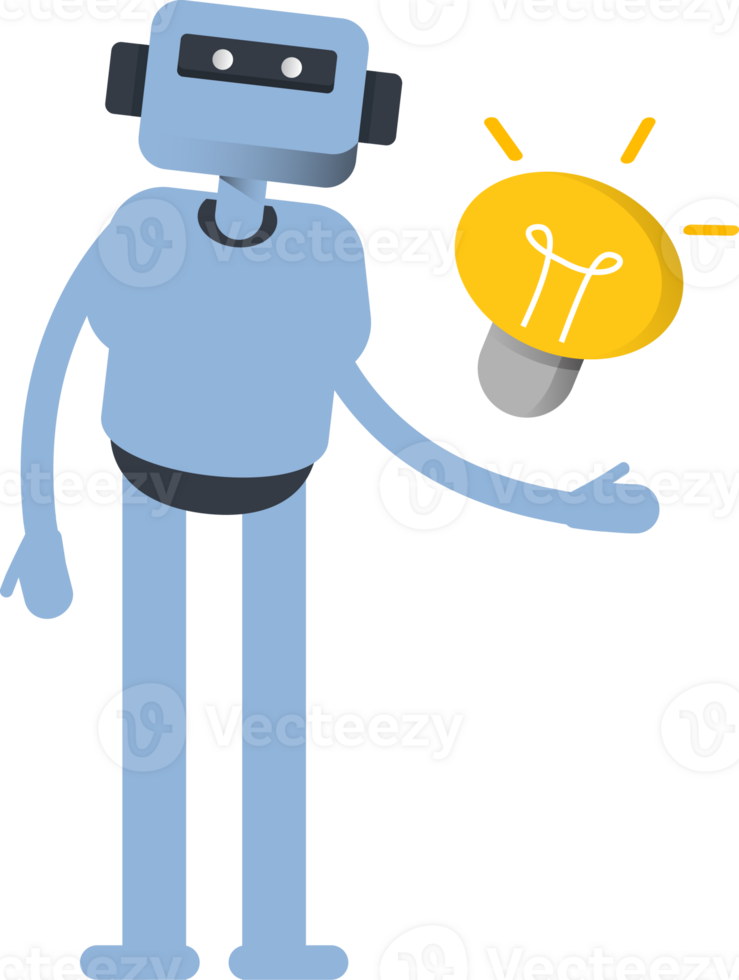 Blue Humanoid Character and Light Bulb png