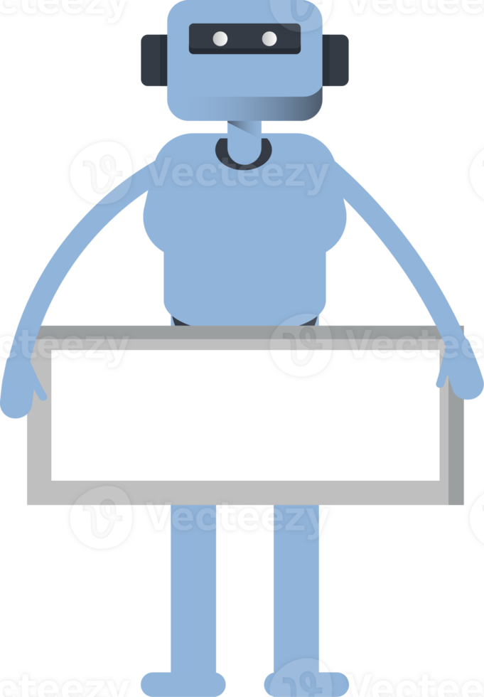 Blue Humanoid Character and Blank Signage png