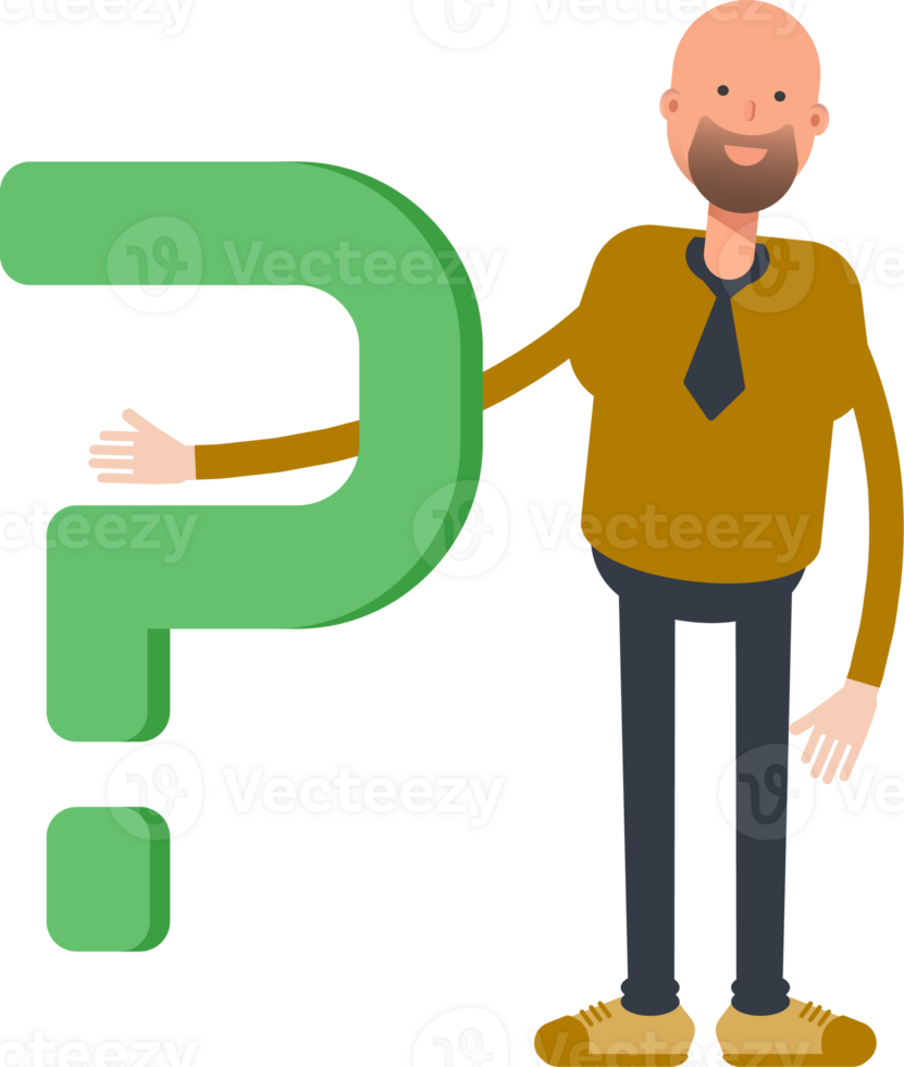 Bald Businessman Character and Question Mark png