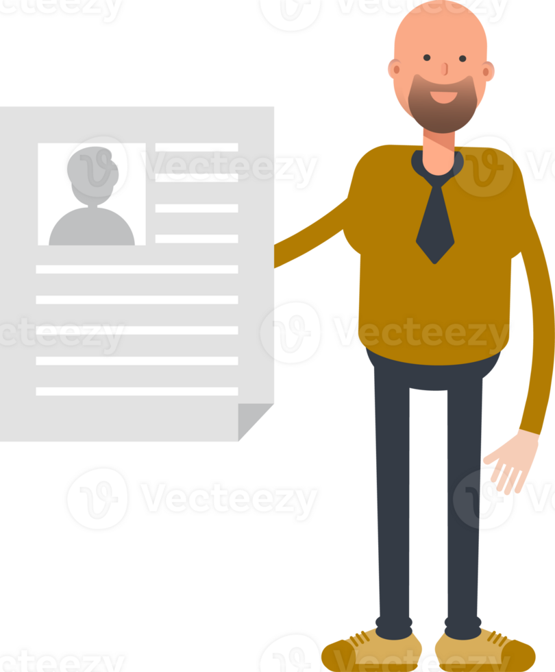 Bald Businessman Character Holding Job Application Document png