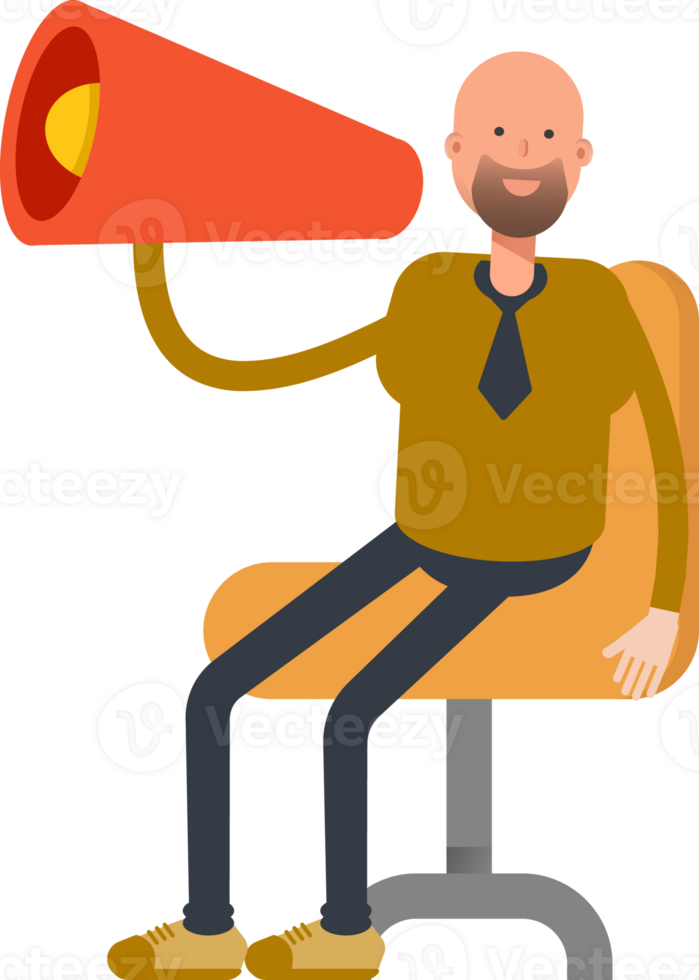Bald Businessman Character and Megaphone png