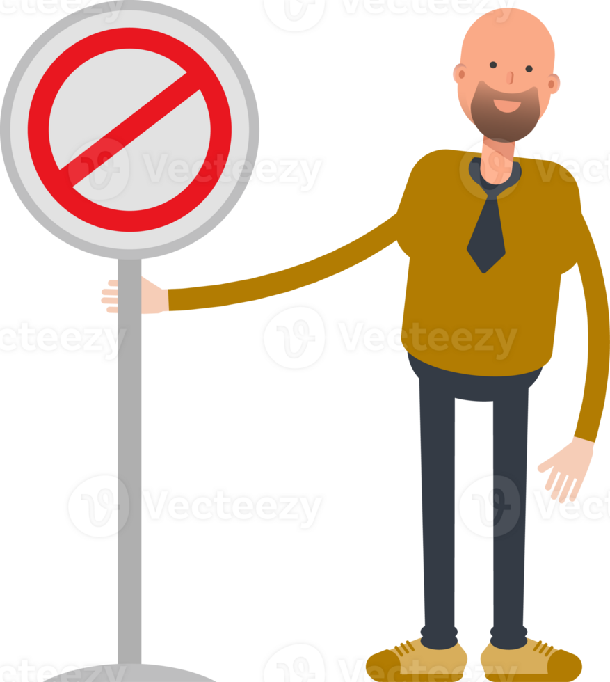 Bald Businessman Character and Prohibition Signage png