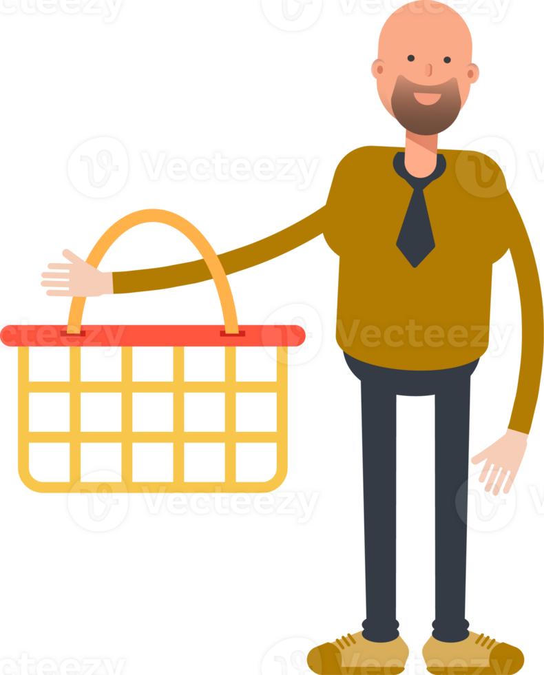 Bald Businessman Character Holding Shopping Basket png
