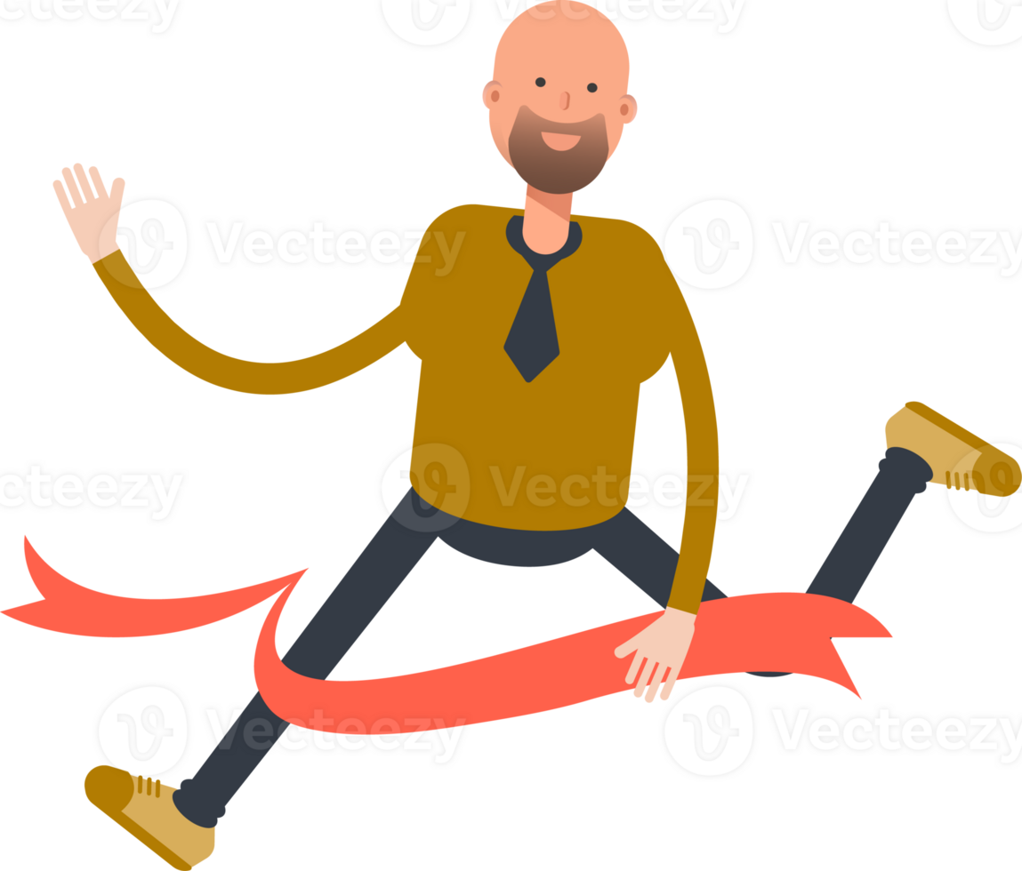 Bald Businessman Character Running at Finish Line png