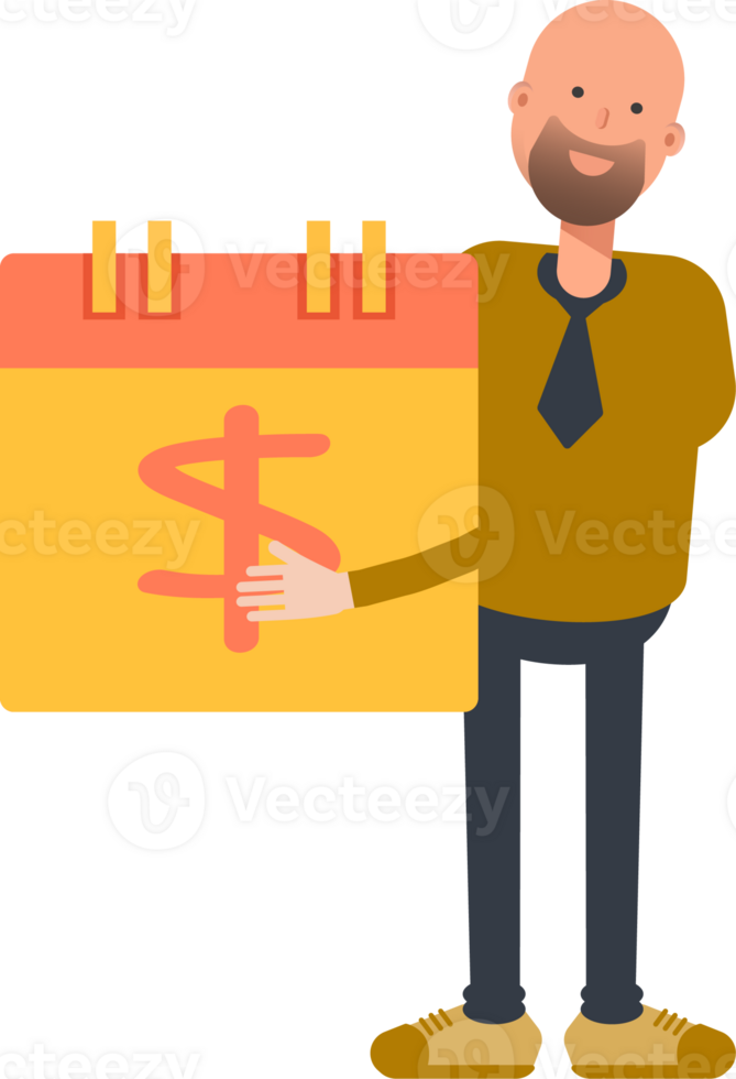 Bald Businessman Character and Payment Date Calendar png