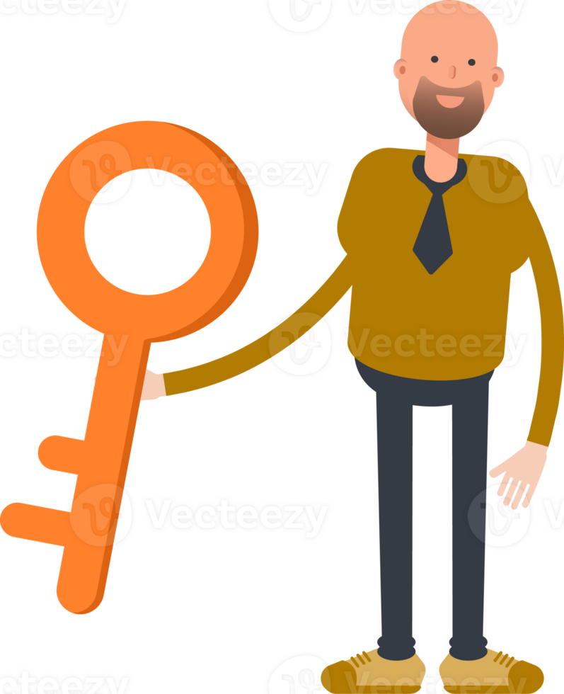 Bald Businessman Character Holding Key png