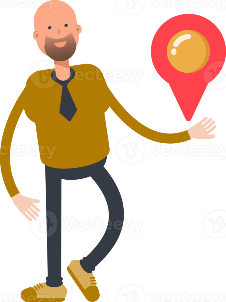Bald Businessman Character Holding Map Pin png