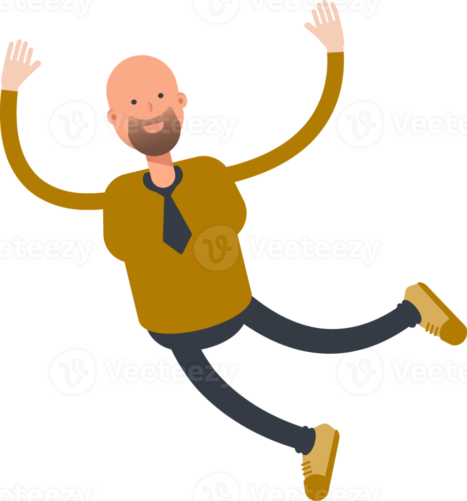 Bald Businessman Character Relaxing and Jumping png