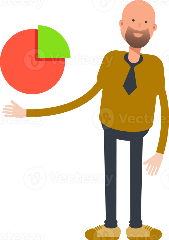Bald Businessman Character Holding Pie Chart png