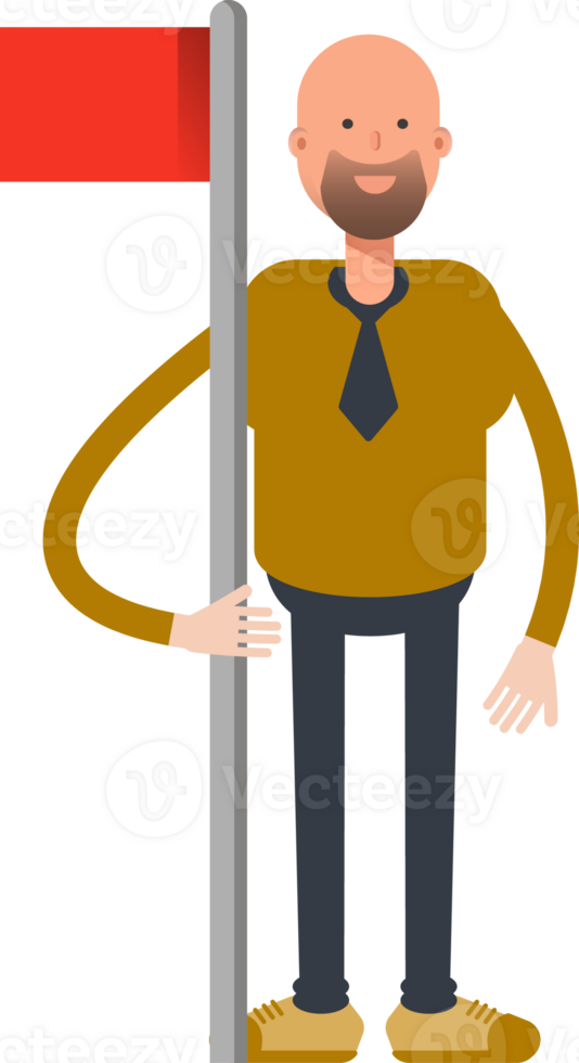 Bald Businessman Character Holding Red Flag Pole png
