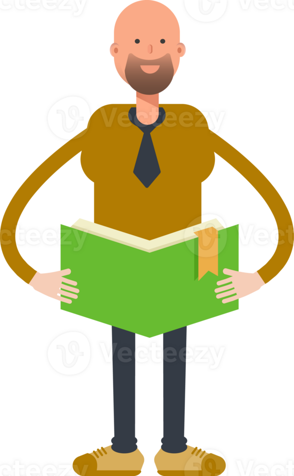 Bald Businessman Character Reading Book png