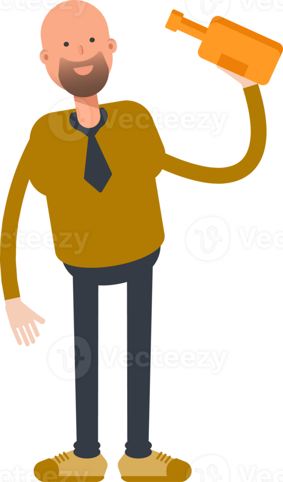 Bald Businessman Character Drinking Beer png