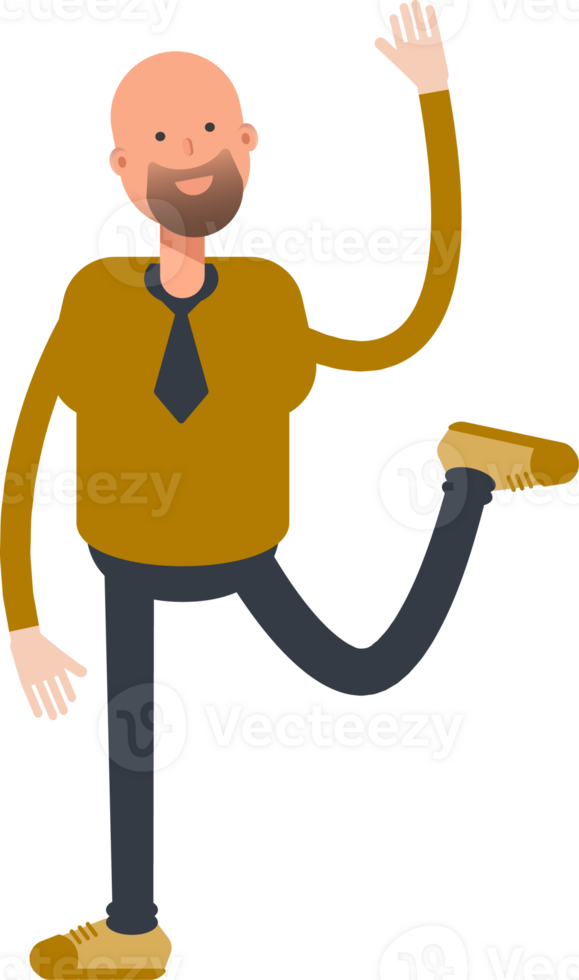 Bald Businessman Character Relaxing and Rising Hand Illustration png