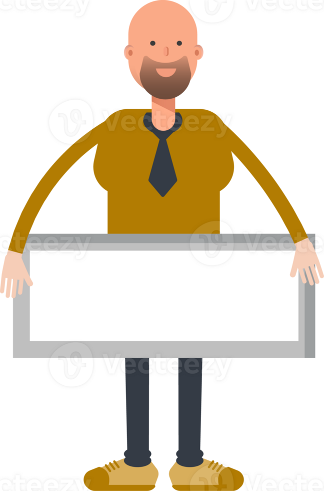Bald Businessman Character and Blank Signage png
