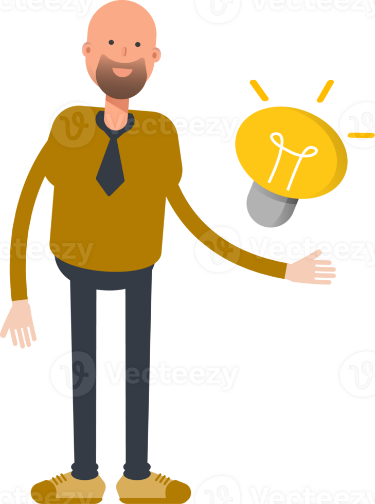 Bald Businessman Character and Light Bulb png