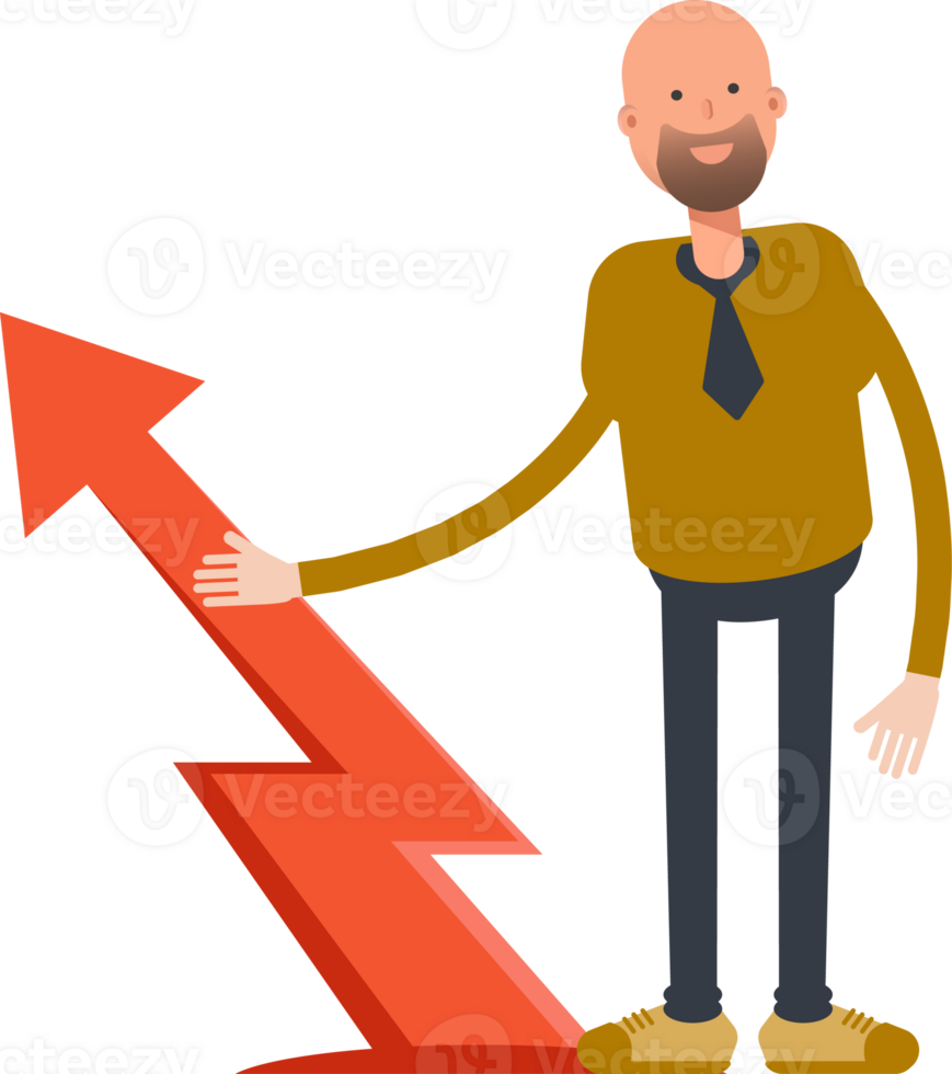 Bald Businessman Character and Arrow Chart png