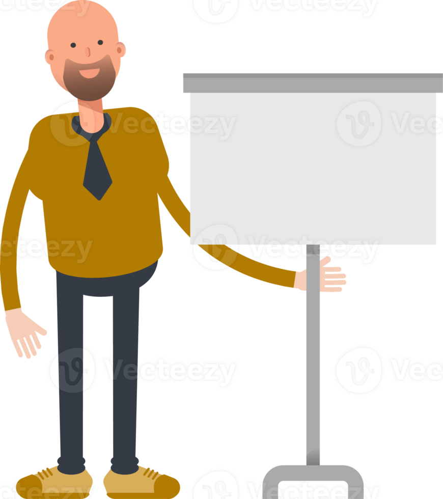 Bald Businessman Character Presenting Whiteboard png