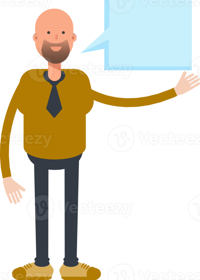 Bald Businessman Character and Speech Bubble png