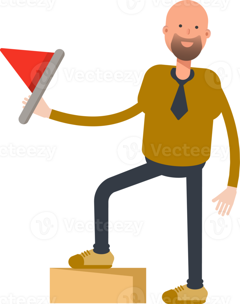 Bald Businessman Character Holding Red Flag png