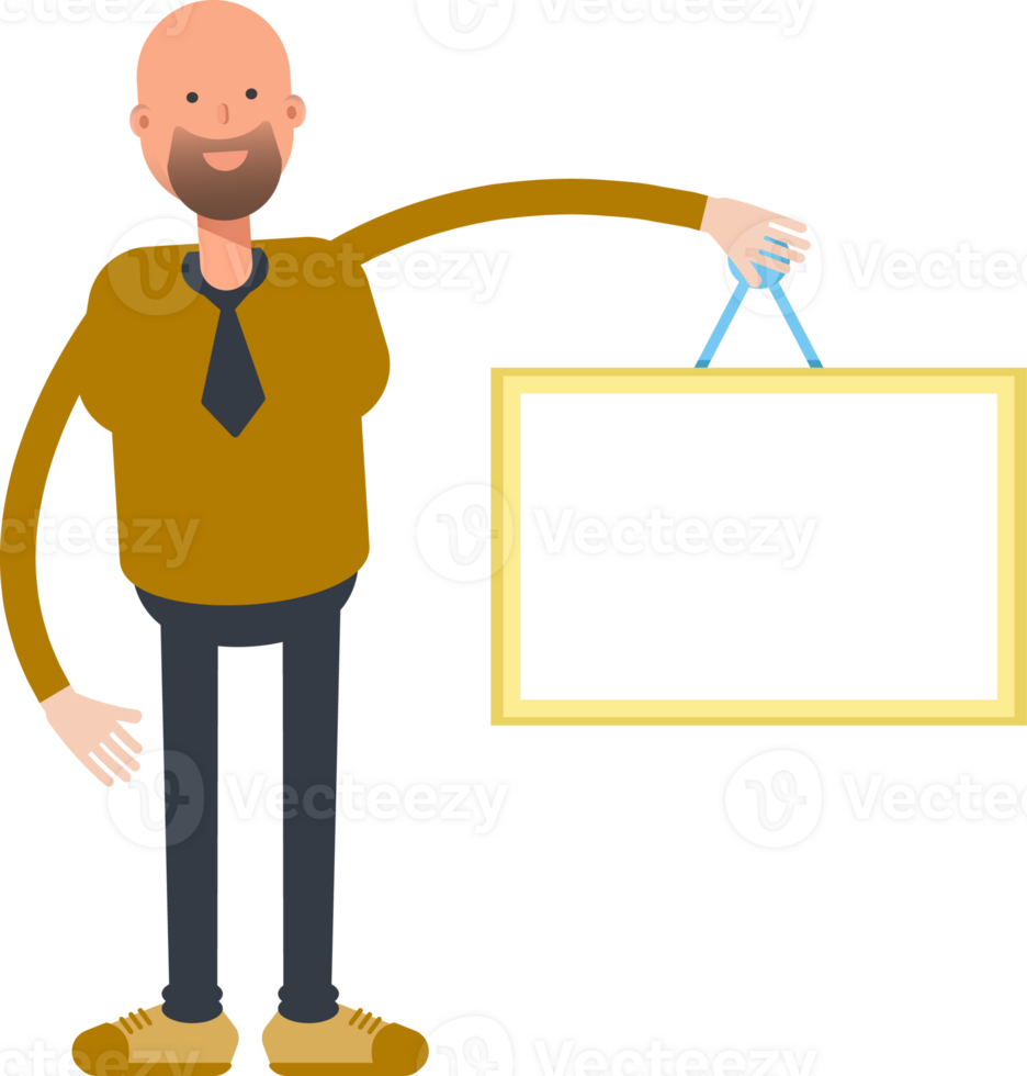 Bald Businessman Character Holding Blank Signage png