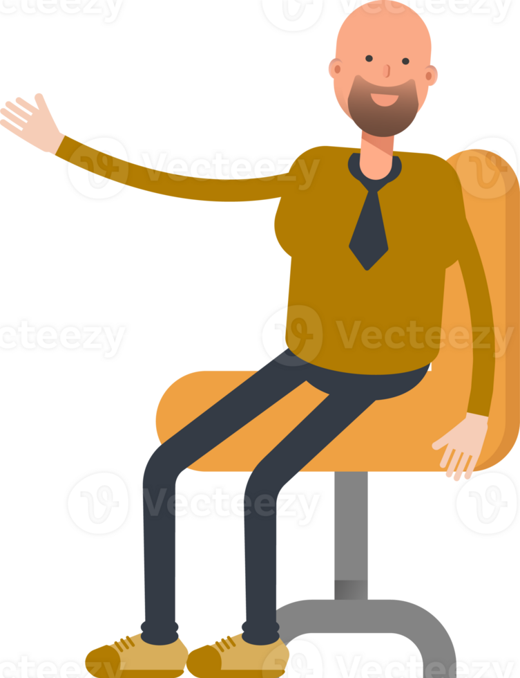 Bald Businessman Character Sitting on Office Chair png