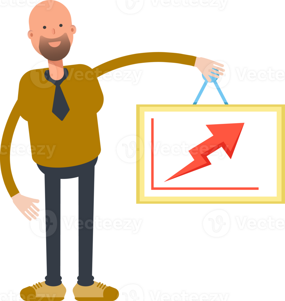 Bald Businessman Character Holding Arrow Chart png