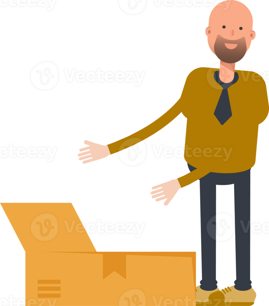 Bald Businessman Character Opening Box png