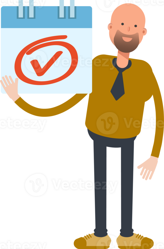 Bald Businessman Character and Check Mark Sign png