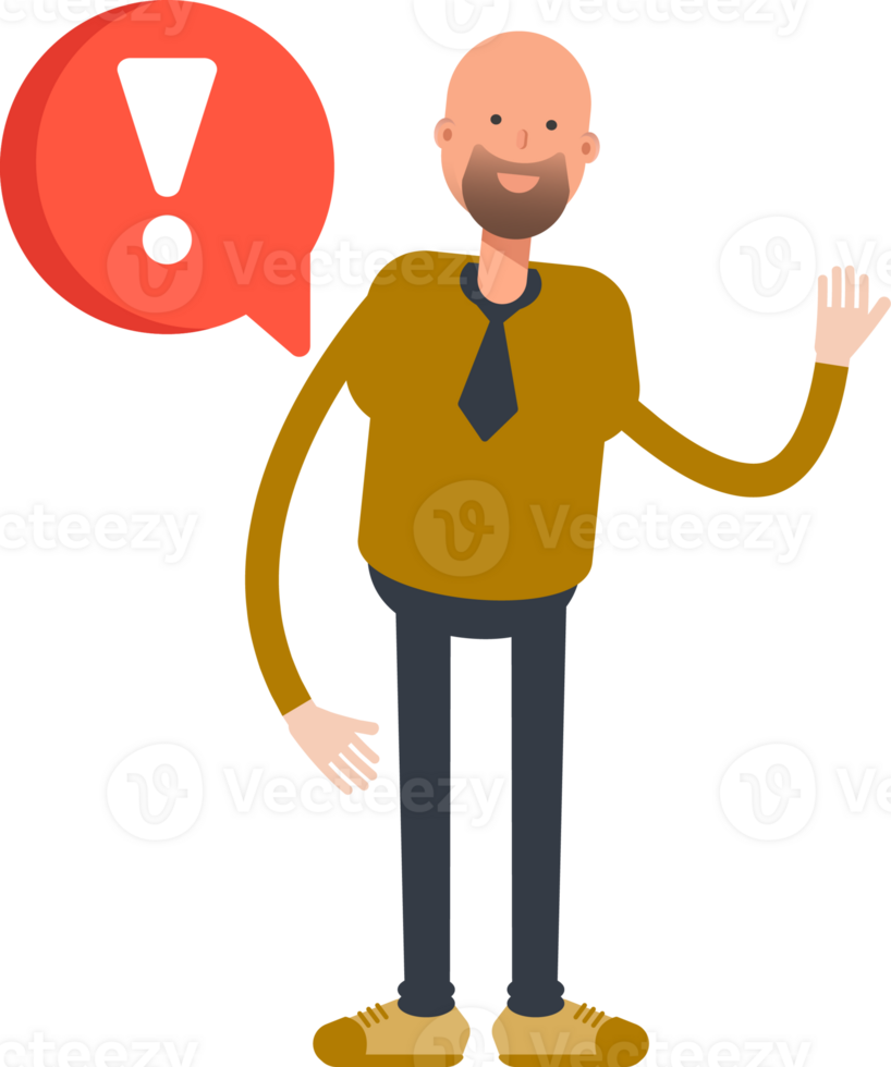 Bald Businessman Character and Error Sign png