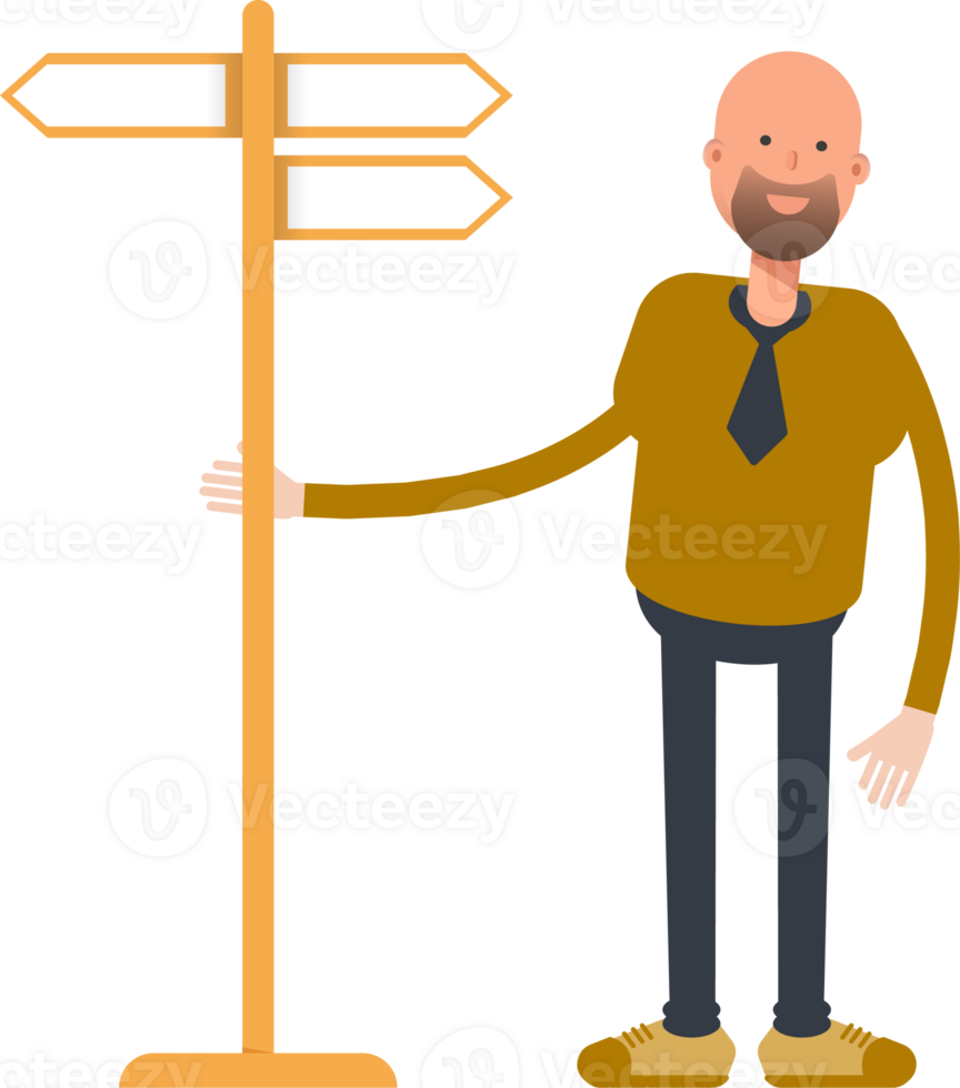 Bald Businessman Character and Signpost png