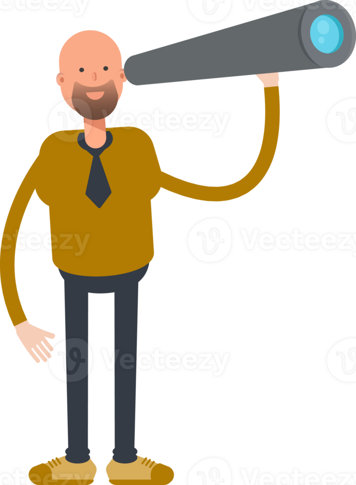 Bald Businessman Character Using Binoculars png