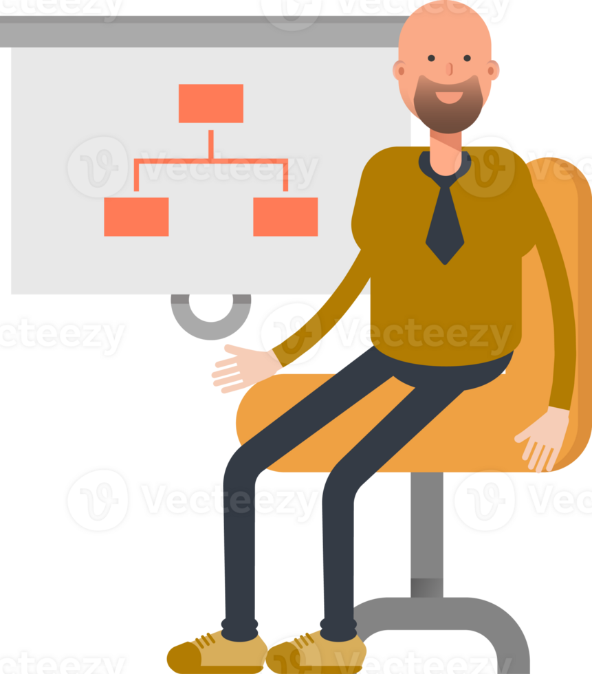 Bald Businessman Character Presenting Organization Chart png