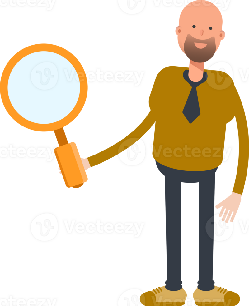 Bald Businessman Character Holding Magnifier png