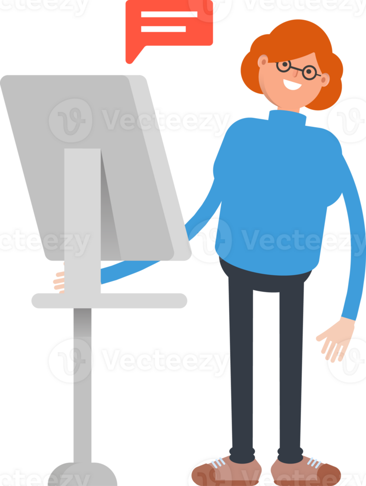 Woman Character Working on Computer png