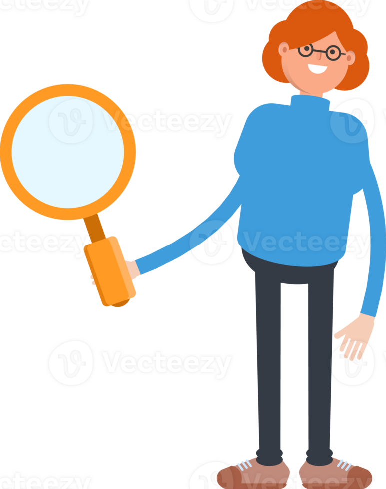 Woman Character Holding Magnifier png