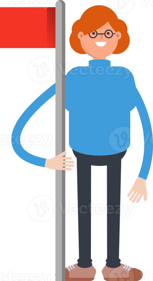 Geek Woman Character Holding Flag Pole png