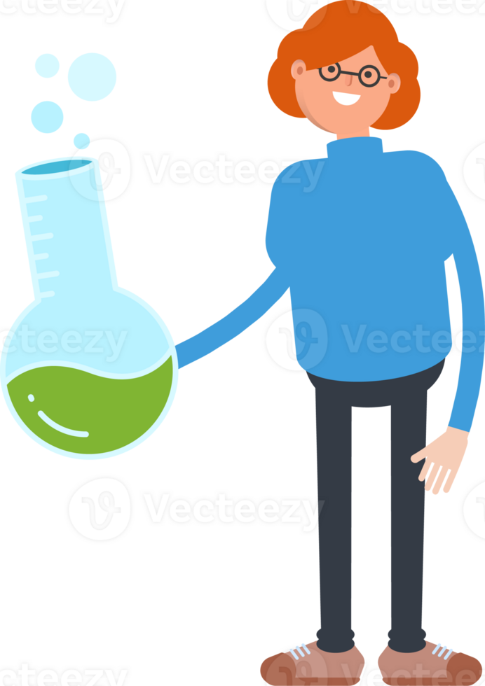 Woman Character Holding Lab Flask png