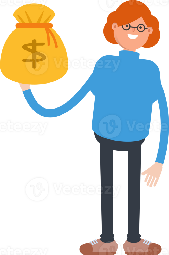 Woman Character Holding Dollar Sack png