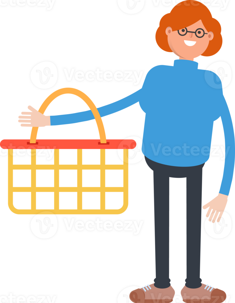 Woman Character Holding Shopping Basket png