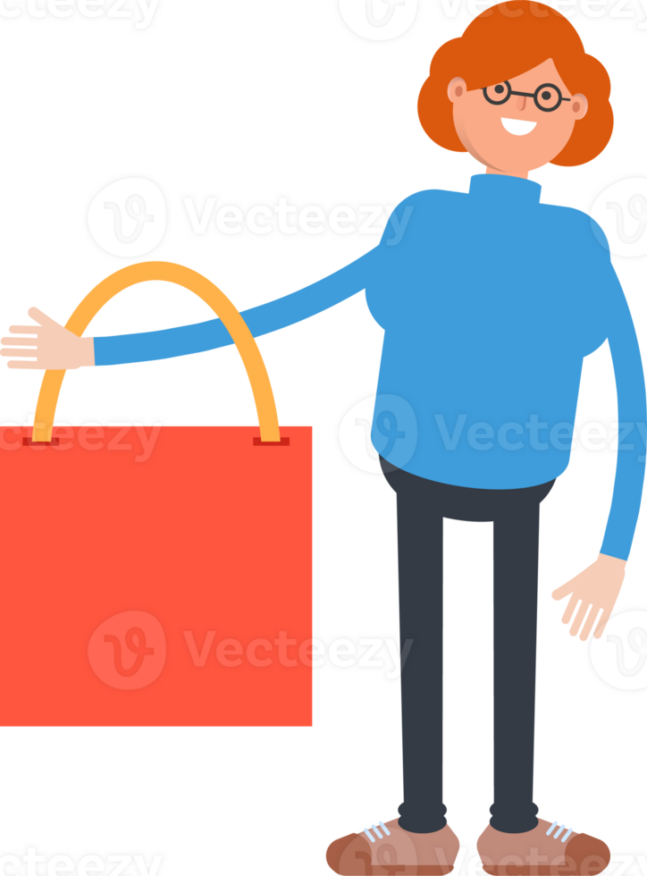 Woman Character Holding Shopping Bag png