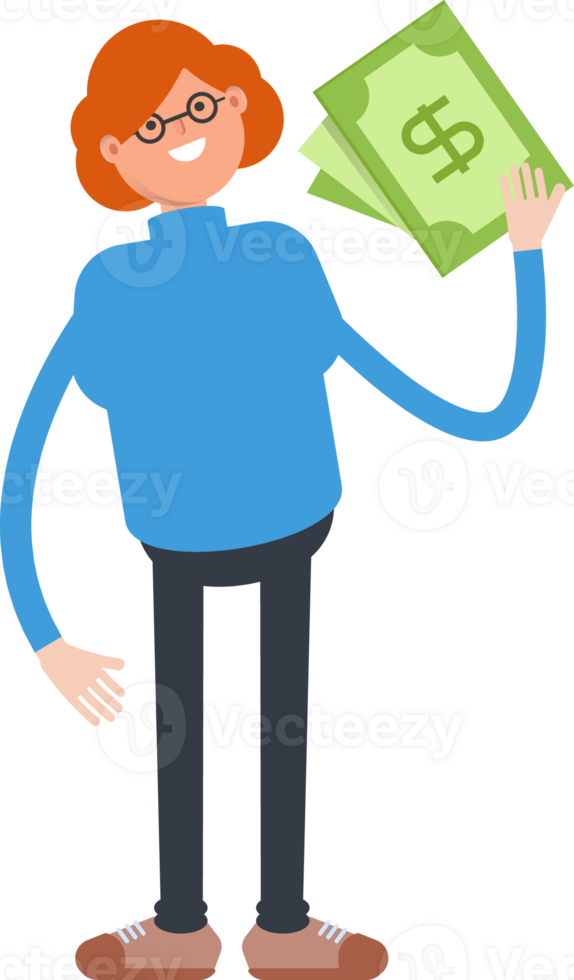 Woman Character Holding Dollar Banknotes png