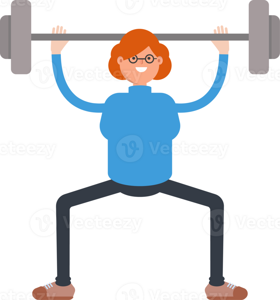Woman Character Lifting Barbell png
